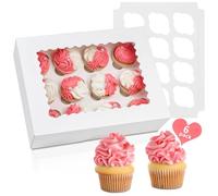 Sivaopa 5 Pcs Cake Boxes, 10x10x8 Inches Cake Box with Cake Boards, White Large Bakery Boxes with Window, Square Cardboard Cake Box for Multi-Layer Cakes (12 Hole White)
