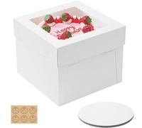 Sivaopa 5 Pcs Cake Boxes, 10x10x8 Inches Cake Box with Cake Boards, White Large Bakery Boxes with Window, Square Cardboard Cake Box for Multi-Layer Cakes (with Cake Boards)
