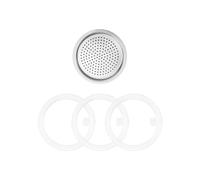 Sivaphe Espresso Maker Replacement Parts for Stainless Steel Moka Pot, Includes 1 Filter and 3 Silicone Gasket Seals (2 Cups)