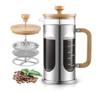 Sivaphe Wooden French Press Coffee Maker 1000ml,Plastic-Free Cafetiere Coffee Plunger 34oz, Borosilicate Glass with Bamboo Handle Lid,8 Cups/1L