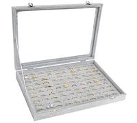 Siveit Ring Display Case Organizer Box with Transparent Lid 100 Slot Holder Showcase For Store Display Jewelry Show Home Organizer For Jewelry Rings Studs Earrings (Grey)