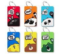 SIVEUMIL 6PCS Unique Cute Animal Luggage Tags with Smile Reminder,Bright Silicone,Includes Name Cards with Full Privacy Cover & Stainless Steel Loops,Funny Suitcase Identify Labels for Women Men Kids