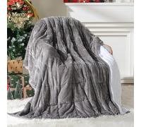 Sivio Weighted Blanket 7 kg, Double Blankets Single Warm Sherpa Heavy Blanket for Sofa Bed, 120 x 180 cm, Grey&White