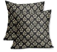 Sivirary Black Floral Block Print Pillow Covers 18x18 Inch Set of 2, Vintage Flower Pattern Decorative Throw Pillowcases Outdoor Farmhouse Cushion Covers Spring Summer Rustic Sofa Couch Bed Decor