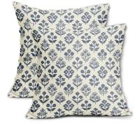 Sivirary Dark Blue Floral Pillow Covers 22x22 Inch Set of 2, Vintage Flower Block Print Pattern Decorative Throw Pillowcases Outdoor Farmhouse Cushion Covers Spring Summer Rustic Sofa Couch Bed Decor