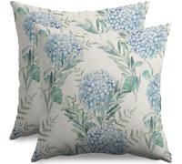 Sivirary Hydrangea Pillow Covers 16x16 Inch Set of 2, Blue Green Floral Spring Flower Print Decorative Throw Pillowcases Outdoor Farmhouse Cushion Covers Summer Seasonal Decor for Sofa Couch Bed