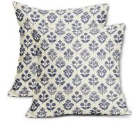 Sivirary Navy Blue Floral Pillow Covers 18x18 Inch Set of 2, Vintage Flower Block Print Pattern Decorative Throw Pillowcases Outdoor Farmhouse Cushion Covers Spring Summer Rustic Sofa Couch Bed Decor
