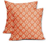 Sivirary Orange Floral Block Print Pillow Covers 16x16 Inch Set of 2, Vintage Flower Pattern Decorative Throw Pillowcases Outdoor Farmhouse Cushion Covers Fall Rustic Sofa Couch Bed Decor