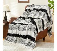 Sivlefoss Black White Fleece Throw Blanket Faux Fur Fluffy Bed Blanket Soft Cosy Warm Large Blanket for Bed Sofa Car,Snowflake Stripes 150x200cm
