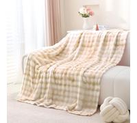 Sivlefoss Fleece Throw Blanket Faux Fur Fluffy Bed Blanket Bubble Soft Cosy Warm Large Blanket for Bed Sofa Car, Double Khaki Ombre 150x200