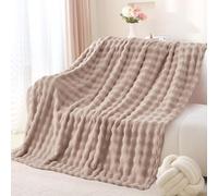 Sivlefoss Fleece Throw Blanket Faux Fur Fluffy Bed Blanket Bubble Soft Cosy Warm Large Blanket for Bed Sofa Car,Khaki 130x155