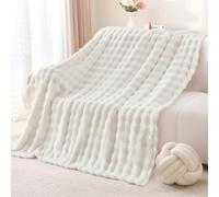 Sivlefoss Fleece Throw Blanket White Faux Fur Fluffy Bed Blanket Bubble Soft Cosy Warm Large Blanket for Bed Sofa Car,150x200