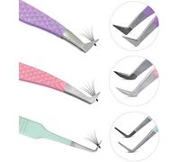 SIVOTE Lash Tweezers for Eyelash Extensions, Set of 3 - Volume, Volume Boot, Slim 90 Degree Tweezers with Fiber Tips in Pastel Colors, Ideal for Mega, Volume & Russian Lashes - Includes Leather Pouch