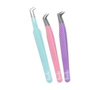 SIVOTE Lash Tweezers for Eyelash Extensions, Set of 3 - Volume, Volume Boot, Slim 90 Degree Tweezers with Fiber Tips in Pastel Colors, Ideal for Mega, Volume & Russian Lashes - Includes Leather Pouch