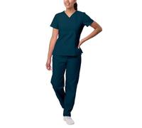 Sivvan Scrubs for Women - Mock Wrap & Cargo Pants Scrub Set - S8401 - Caribbean Blue - 3X