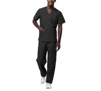 Sivvan Unisex Scrubs - Classic V-Neck Top & Drawstring Pants Scrub Set - S8400 - Black - 2X