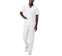 Sivvan Unisex Scrubs - Classic V-Neck Top & Drawstring Pants Scrub Set - S8400 - White - XS