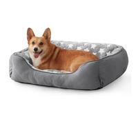 SIWA MARY Dog Bed for Medium Large Size Dogs,Stars Pattern Design Inside, Rectangle Pet Sofa, Washable Soft Sleeping Warming Pet Bed with Non-Slip Botttom, L(30"x24"x9") Gray