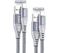 Siwket USB Type C Cable 3A Fast Charging Cord, 2Pack 1M 2M USB A to USB C Charger Cable Braided Data Sync for Samsung Galaxy S10 S9 S8,Note 9/8,A20 A50 A80,LG G5 G6,Sony Xperia,Switch,HTC,Moto Grey