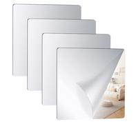 SIWOKJJO 4 Pcs Self Adhesive Acrylic Mirror - 7.8in×7.8in Flexible Plastic Mirror Sheets, 2MM Thick Mirror Tiles, Frameless Small Mirror for Bathroom Bedroom Home Baby Playroom Gym Wall Decor
