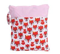 SIWOTED Cartoon Pattern Double Zippers Diaper Bag Wet Dry Bag Baby Diapers Nappy Storage Bag (Happy Fox)