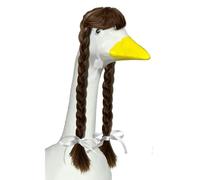 SIWUYUECOM 23 inch Porch Goose Big Goose Headdress Dressing Funny Goose Explosion Head Long Braid -7 to 15 Days delivery (Big Goose Black and Brown Double Braid [White Ribbon])