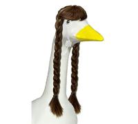 SIWUYUECOM 23 inch Porch Goose Big Goose Headdress Dressing Funny Goose Explosion Head Long Braid -7 to 15 Days delivery (Big Goose Black Brown Double Braid)