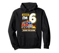 Six 6yr 6th Birthday Fire Truck Firefighter 6 Year Old Boy Pullover Hoodie