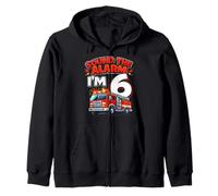 Six 6yr 6th Birthday Fire Truck Firefighter 6 Year Old Boy Zip Hoodie