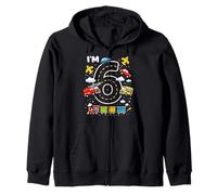 Six 6yr 6th Birthday Vehicles Cars Planes Fire Truck Boys Zip Hoodie