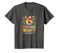 Six and Shining Bright Birthday Gift for 6 Year Old T-Shirt, Kids, Asphalt, 12 Years