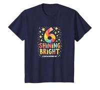 Six and Shining Bright Birthday Gift for 6 Year Old T-Shirt, Kids, Navy, 8 Years