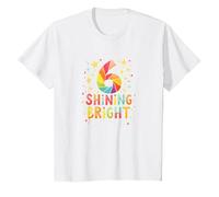 Six and Shining Bright Birthday Gift for 6 Year Old T-Shirt, Kids, White, 6 Years