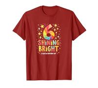 Six and Shining Bright Birthday Gift for 6 Year Old T-Shirt, Men, Cranberry, 3XL