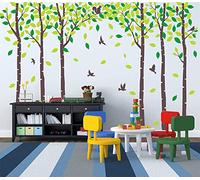 Six Birch Tree Wall Decals Forest Wall Decal Peel and Stick Wall Decal Trees for Nursery Living Room Bedroom Classroom Wall Decoration (Brown,Green)F