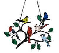 Six Birds Cardinal Gifts Stained Metal Window Hangings, Multicolor Bird On A Wire Window Panel Decor Series Ornament Home Wall Garden Decoration Love Gifts
