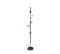 Six Blue Glass Floor Lamps Beside The Sofa in The Living Room and Black Iron Table Lamps Beside The Bed in The Bedroom Standing Lamps