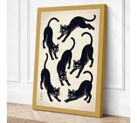 Six Cats Dancing Japandi Canvas Wall Art Print 18x12 Inch (46 x 30 cm)