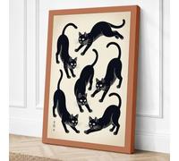 Six Cats Dancing Japandi Canvas Wall Art Print 24x16 Inch
