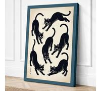 Six Cats Dancing Japandi Canvas Wall Art Print 24x16 Inch (61 x 41 cm)