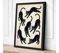 Six Cats Dancing Japandi Canvas Wall Art Print 24x16 Inch (61 x 41 cm)