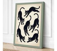 Six Cats Dancing Japandi Canvas Wall Art Print 30x20 Inch (76 x 51 cm)