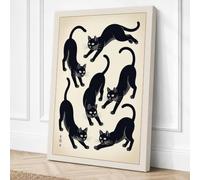 Six Cats Dancing Japandi Canvas Wall Art Print 36x24 Inch