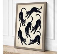 Six Cats Dancing Japandi Canvas Wall Art Print 36x24 Inch (91 x 61 cm)