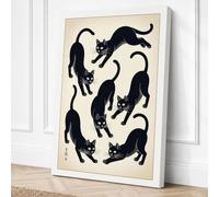 Six Cats Dancing Japandi Canvas Wall Art Print 36x24 Inch (91 x 61 cm)
