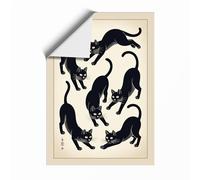 Six Cats Dancing Japandi Unframed Wall Art Print A2 (59.4×42cm), Wall Decor for Living Room, Bedroom, Office & Home, Art Gift