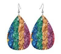 Six colored floral fragments Women's Teardrop Leather Earrings - Lightweight PVC Dangle Earrings, 925 Silver Hooks, Double-Sided Prints | Hypoallergenic Gift