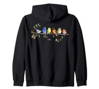 Six Colorful Watercolor Songbirds on Branch with Binoculars Zip Hoodie
