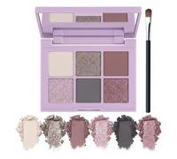 Six-Colour Cool-Tone Eyeshadow Palette with Mirror - Matte, Shimmer & Glitter Shades for Diverse Day & Evening Makeup Looks, Includes Angled Brush, Long-Lasting Pigmented Eyeshadow for Smokey &