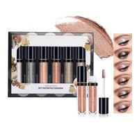 Six Colour Liquid Glitter Eyeshadow Set with Applicator - Waterproof Metallic Shimmer Shades in Silver Rose Gold Champagne Bronze Gold Grey for Long-Lasting Evening Makeup